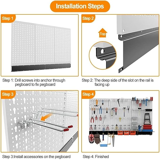 TORACK 109 PCS Pegboard Wall Organizer 4 ft. Garage Metal Pegboard Utility Tool Storage Kit w/Toolboard Hooks & Pegboard Hook