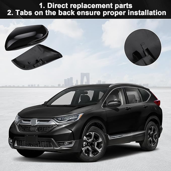 Pair Mirror Cover Cap Compatible with Honda CRV 2017-2022 / HRV 2016-2022, Door Side Rearview Mirror Replacement with Turn Signal Cut-Outs, Glossy Black