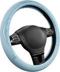 PIC AUTO Steering Wheel Cover, Light Blue Patterned Leather Patchwork Design, Universal Fit 14.5"–15.5", Anti-Slip, Odor-Free