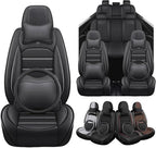 Seat Covers for Ford Expedition Max 2018-2026 8 Seaters, Compatible Airbag Non-Slip Waterproof Leather Seat Protector, Luxury Car Seat Cover Full Set with Pillow Steering Wheel Covers, Black