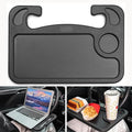Car Steering Wheel Desk for Laptop and Eating – Multipurpose Rolling Tray Table, Portable Car Accessories for Travel, Work & Food, Universal Steering Wheel Under Table Console (Black)