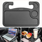 Car Steering Wheel Desk for Laptop and Eating – Multipurpose Rolling Tray Table, Portable Car Accessories for Travel, Work & Food, Universal Steering Wheel Under Table Console (Black)