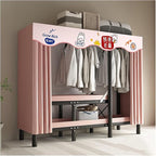 Portable Foldable Wardrobe Closet with Door - Metal Clothing Rack for Hanging Clothes, Space-Saving Coat Storage for Bedroom 
