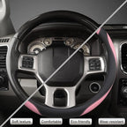West Llama Customized Auto Car Steering Wheel Cover for Dodge RAM 1500 2500 3500, 15.5-16 inch (Blac+Pink - Large Size)