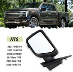 Left Driver Side Mirror Fits 2021-2026 Ford F150 With Power Folding Heated Blind Spot Turn Signal Puddle Light Temperature Sensor Memory Camera Matte Black Replace#ML3Z17683FF5YGY(18+1Pins)