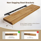 Wood Floating Shelves 36 Inch Long, Rustic Solid Elm Wood Shelves for Home Decor, 8 Inch Deep Wall Shelf with Invisible Brack