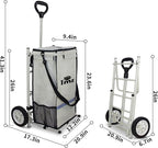 TMZ Heavy-Duty Foldable Shopping Cart with Removable Insulated Bag & Hooks - Lightweight 110 lbs Capacity Grocery Luggage Cart for Market, Travel, Laundry (Beige)