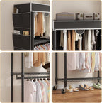 Homdox Garment Rack with Cover, Heavy Duty Clothing Rack for Hanging Clothes, Portable Closet Wardrobe, Double Rods Garment R