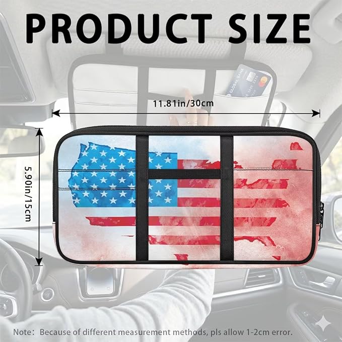 Map of the United States Car Sun Visor Organizer,Card Sleeve Pocket with Double Zippers Adjustable Straps Auto Interior Accessories for SUV Truck Pickup