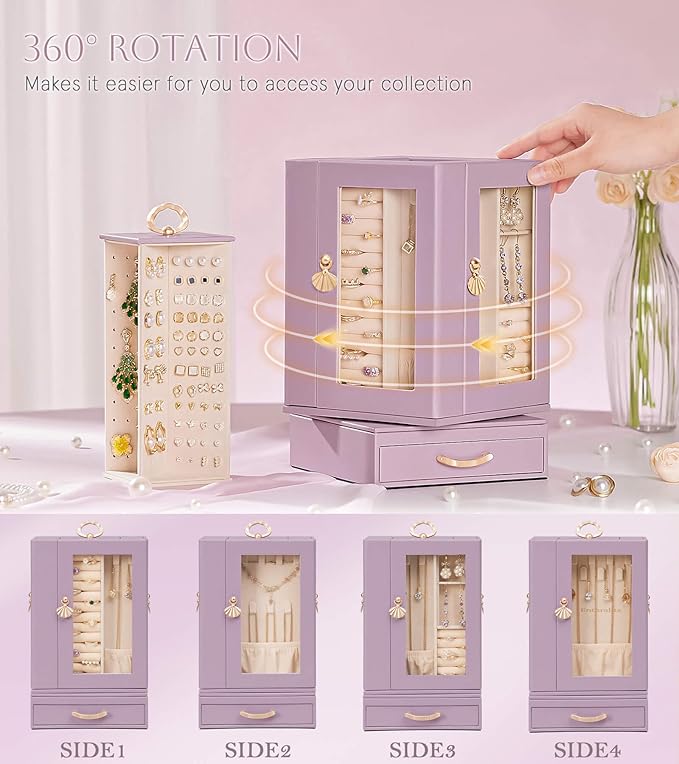 Enthralite Jewelry Box large for Dresser: Women Necklace Ring Storage Organizer with Compartments - Elegant Earring Holder Di