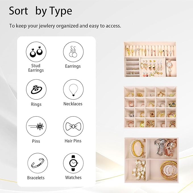 3 Layer Jewelry Box for girls, Lockable Jewelry Organizer for Necklace Earring Ring Bracelet Watch, PU Leather Storage, Pink