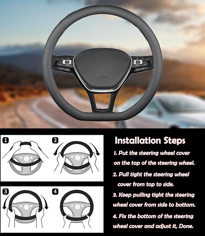 XHRING D-Shaped Car Steering Wheel Cover for Volkswagen VW Atlas Tiguan ID.4 Taos Passat Golf Jetta Beetle Polo GTI CC Touareg SE SEL R-line S Cross Sport Accessories, 2026 Leather Black