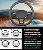 XHRING D-Shaped Car Steering Wheel Cover for Volkswagen VW Atlas Tiguan ID.4 Taos Passat Golf Jetta Beetle Polo GTI CC Touareg SE SEL R-line S Cross Sport Accessories, 2026 Leather Black
