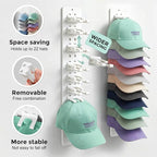 2 Pack Hat Organizer for Baseball Caps,Detachable DIY Hat Rack for Wall Hold Up to 22 Hats,Baseball Cap Organizer Cap Holder 