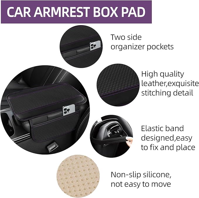 NBTEPEM 10 Pcs Car Floor Mats Full Set Car Accessories, Microfiber Leather Steering Wheel Covers 14.5-15 inch, Center Console Cover, Seat Belt Pads, Cup Coasters, Universal Interior Decor(Purple)
