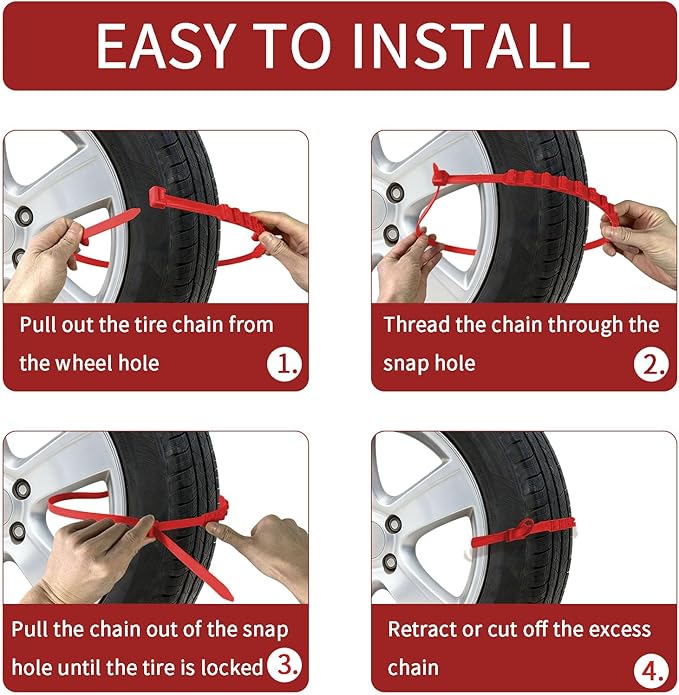 Universal Anti-Skid Snow Tire Chains for Cars SUV Trucks - Adjustable 14-19 Inch Emergency Winter Traction Tire Chains, Easy 