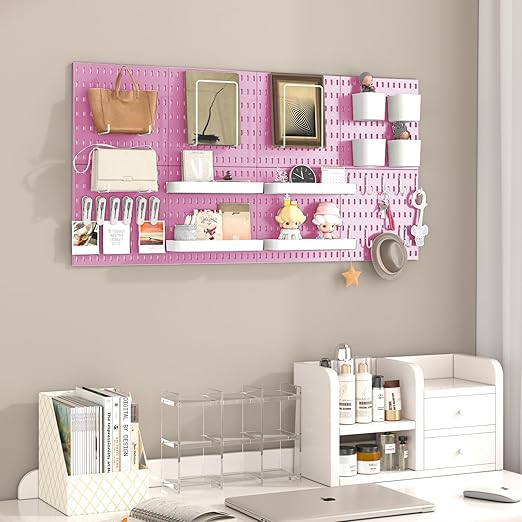 Pegboard Combination Kit, 8 Peg Boards and 30 Accessories Modular Hanging Black Pegboard for Walls, Office Wall Organizer, Ke