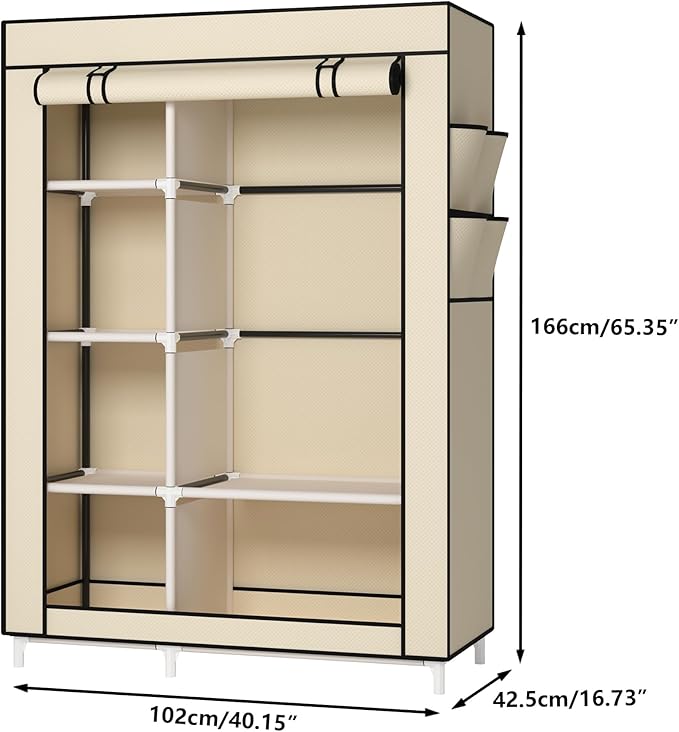 Calmootey Portable Closet Organizers, Clothing Storage, Wardrobe with 6 Shelves and Hanging Rod, Non-Woven Fabric Cover with 