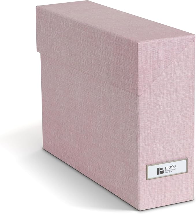 Bigso Lovisa Fiberboard Label Frame 12 File Storage Box - Paperwork Storage Box with Metal Label Holder - Durable Document Or