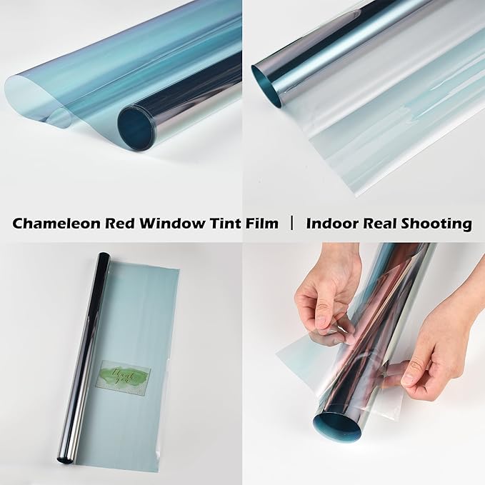 Chameleon Red Blue Car Front Window Tint 78% VLT Car Window Tint Color Change Effect Vehicle Windshield Solar Protection Film, 59.84" x 1181.10"