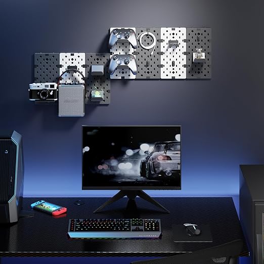 PEGZONE Controller and Headphone Holder Wall Mount, Modular Gaming Pegboard with Accessories, Controller Stand for Xbox PS5 P