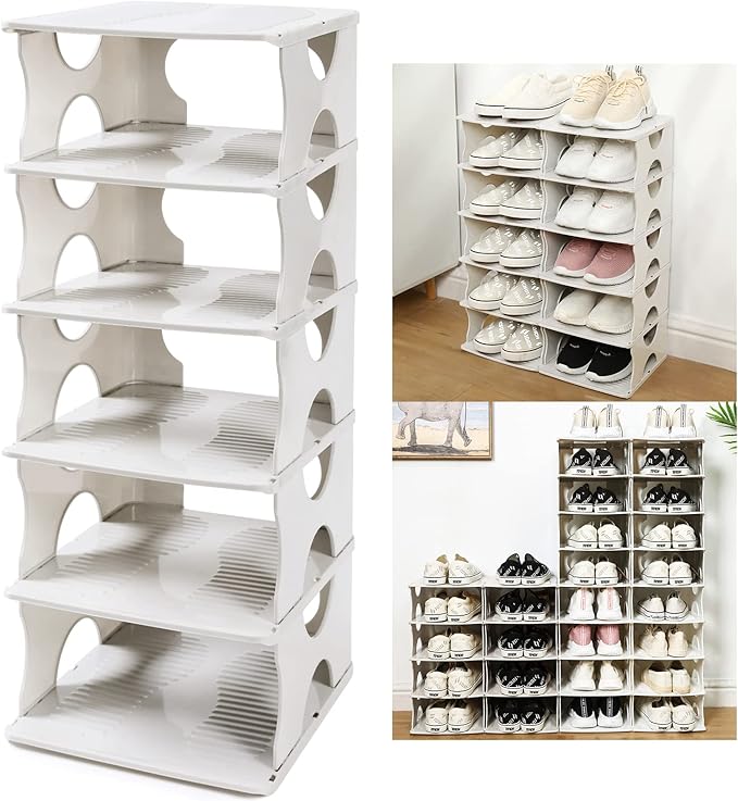 6-Tier Shoe Rack,Stackable Shoe Storage Organizer for Bedroom Entryway, Adjustable Shoe Rack,Shoe Slots Organizer Shelf, Easy