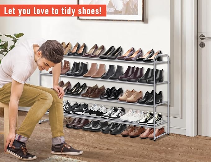 MISSLO 4 Tier Long Shoe Organizer for Closet Shoe Rack for Bedroom Closet Floor Shoe Shelf for Entryway Storage Stackable Wid