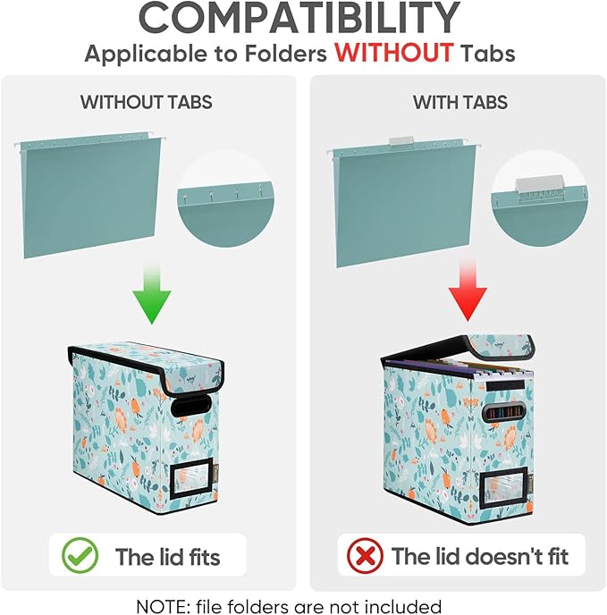 BALEINE File Organizer Box with Lid, Collapsible File Folder Organizer with Plastic Slide, Hanging File Folder Box for Office