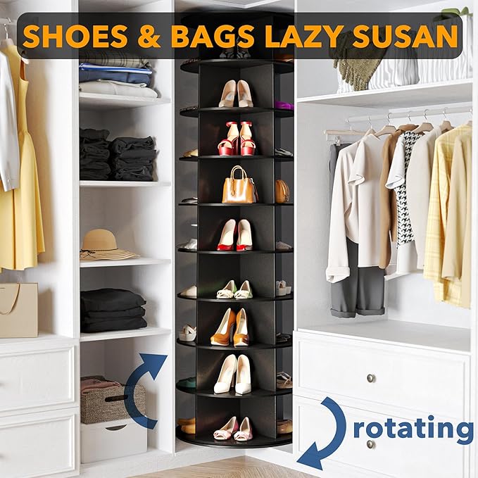 SpaceAid 9 Tier Rotating Shoe Rack Tower, Spinning Shoe Display Lazy Susan, Revolving 360 Shoe Rack Storage Round Carousel, V