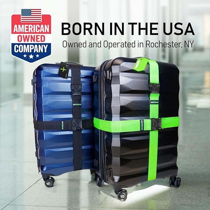 Untethered Ultimate Travel Set: 4 Premium Luggage Straps and 4 Silicone Tags - Secure & Identify Your Bags with Ease (Black +