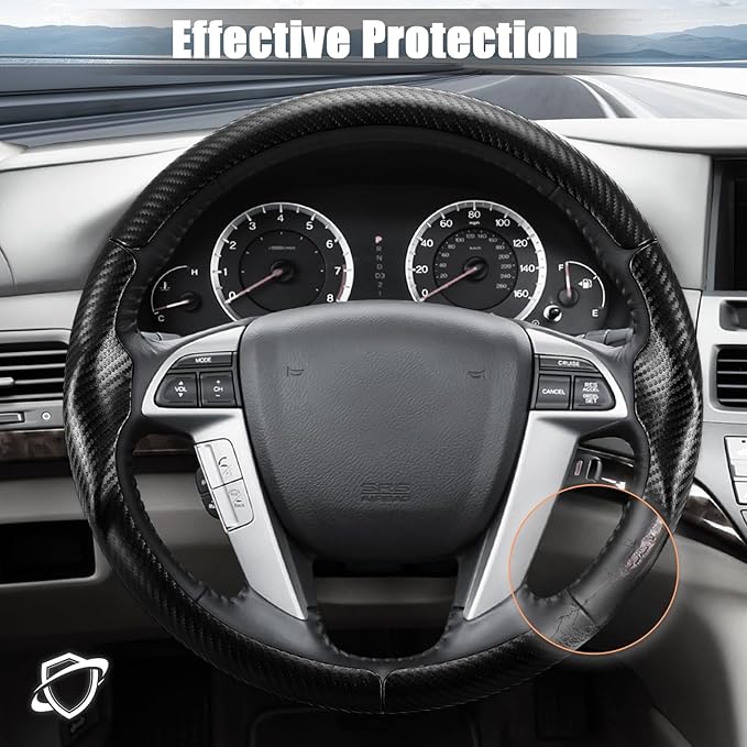 Aimato Customized Steering Wheel Cover for Honda Accord 2008-2012/Pilot 2009-2015/Odyssey 2011-2017,Thin,Anti-Slip,Scratch-Resistant Exclusive Car Accessory for Honda,Matte Black