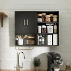 Bathroom Wall Cabinet Wood Large Wall Mounted Medicine Cabinet with 2 Doors and 4 Open Shelves Over Toilet Storage Cabinet Or