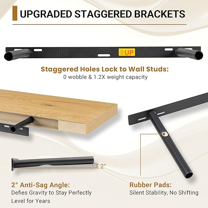 Vivelove 12 Inch Deep Floating Shelves 35.4 inch Long, Thick Wall Shelves with Invisible Brackets, for Bedroom Bathroom Livin