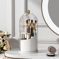 YOOLENS Makeup Brush Holder with Lid 360 Rotating Clear Dustproof Make Up Organizers for Vanity Bathroom Countertop, Transpar