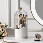 YOOLENS Makeup Brush Holder with Lid 360 Rotating Clear Dustproof Make Up Organizers for Vanity Bathroom Countertop, Transpar