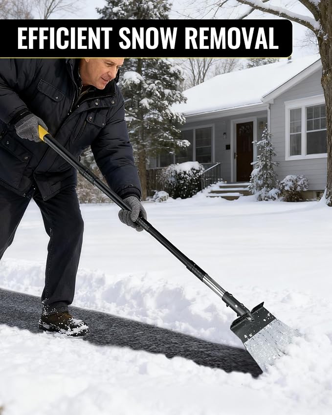 Flat Shovel, 60 inch Ice Scraper, Snow Shovel, Floor Scraper with Adjustable Long Handle, Heavy Duty Ice Chopper, Multifunctional Weed Removal Tool for Driveway, Walkway, Garden and Outdoor Cleaning