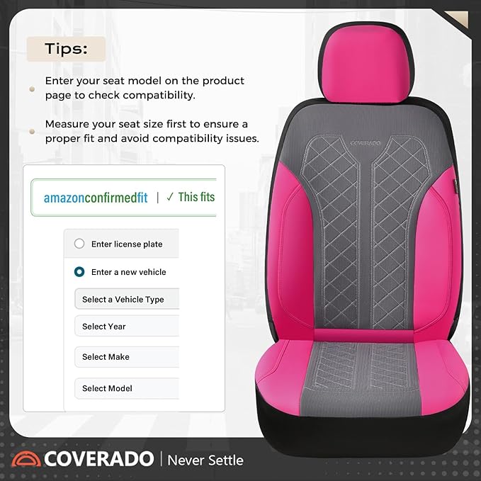 Coverado Car Seat Covers Full Set, Leather Seat Covers, Rose Automotive Protectors 5-Seat, Luxury Universal Fit Seat Covers f