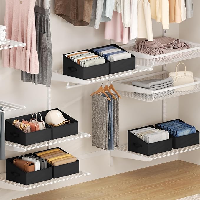 DIMJ Closet Storage Bins 8 Pack - Fabric Trapezoid Closet Organizer Bin, Foldable Storage Baskets for Shelves, Closet Shelf O