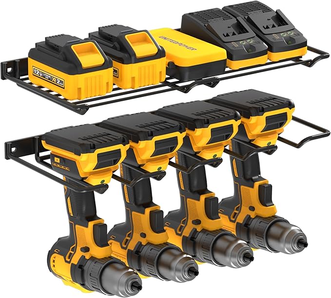 UNITEDPOWER Wall Mounted Drill Rack & Tool Shelf, Power Tool Organizer Holder, Heavy Duty Utility Storage Rack for Cordless, 
