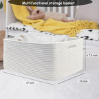 COMFY-HOMI 3 pcs Large Storage Baskets for Shelves, Laundry Basket, Woven Rope Basket, Closet Organizer Bins for Clothes Blan