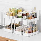 3 Pack Under Sink Organizers and Storage, 2 Tier Bathroom Cabinet Organizer Shelf with Hanging Cups for Kitchen & Bathroom (W