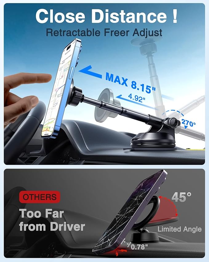 【Military-Grade】VANMASS for MagSafe Car Mount【Upgraded Strongest Magnetic&Suction】Phone Holder Cell Stand for Dashboard Windshield Vent, Tesla Truck Cradle for iPhone 17 Pro Max 16 15 14 13 12 Android