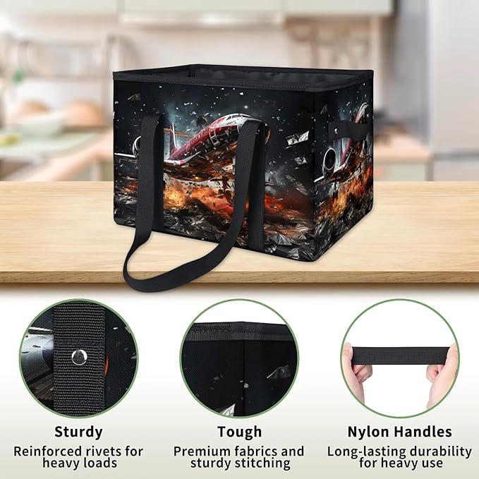 Reusable Grocery Bags Heavy Duty Shopping Bags Foldable Large Tote Bags with Long Handles & Hard Bottom