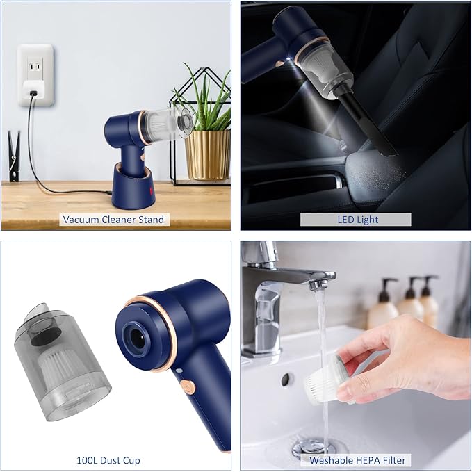 8Kpa Mini Handheld Vacuum Cleaner, 120W High Power Cordless Keyboard Vacuum, 2-in-1 Desk Vacuum & Air Duster with LED Light &