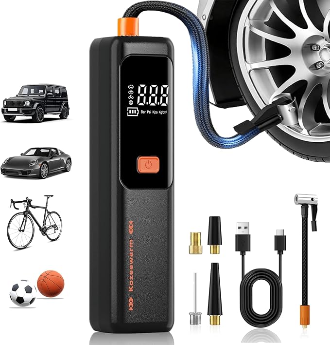 Tire Inflator Portable Air Compressor - ZGWATO Tire Air Pump with Digital Pressure Gauge, Auto Shut Off, 3X Faster Inflation, Cordless Tire Inflator for Car, Motorcycle, Bike, Bicycle and Ball, Black