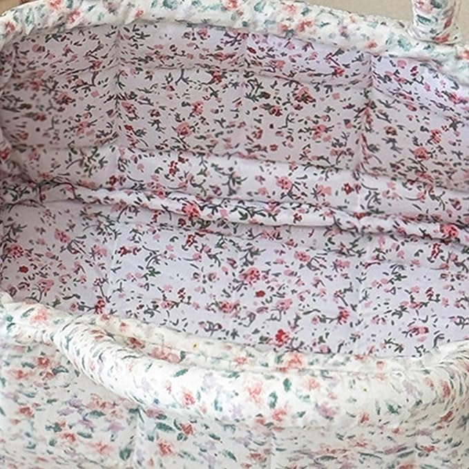 Small Storage Basket Organizer, Mini Fabric Floral Storage Baskets with Handle, Quilted Portable Collapsible Storage (O)