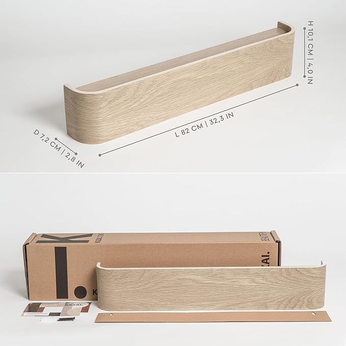 Kazai. Wall-Mounted Coat Rack 'Toke' - Modern Design Coat Rack with Hidden Wall Hooks - Solid Wood Veneer Panel Coat Hanger -