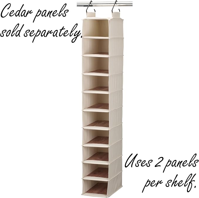 Household Essentials Hanging Shoe Organizer, 10 Wide Cubbies with Cedarline Pockets, Heavy-Duty Cotton Canvas, Removable and 