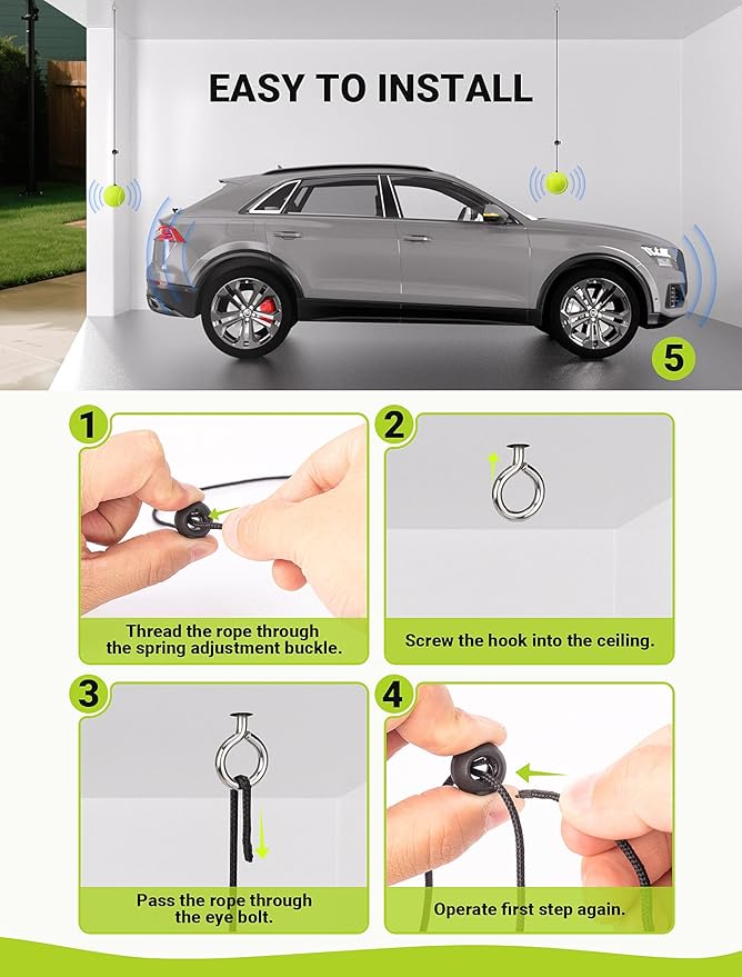 4-Packs Garage Tennis Ball Parking Aid with Non-Elastic String, Garage Ball for Parking with Adjustment Buckle, Easy Installation, Car Stop Indicator for Garage Accessories