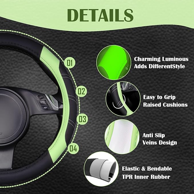 CAR PASS Line Rider Microfiber Leather Sporty Steering Wheel Cover Universal Fits for 95% Truck,SUV,Cars 14.5-15inch, Anti-Sl